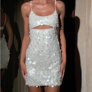 Xanthe Transparent Sequin Cut Out Mini Dress - Ivory